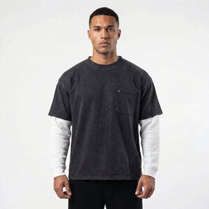 Double Layer Stonewashed T-shirt by HIGH LEVEL HL with contrast long sleeves
